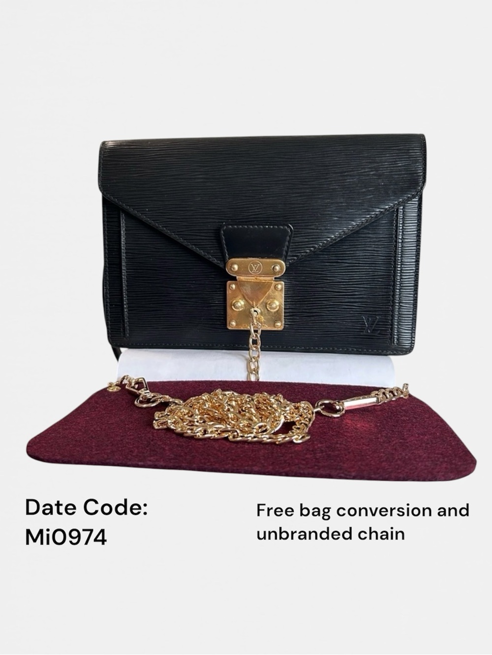 Vintage LOUIS VUITTON Epi Sellier Dragonne Clutch Bag Black with key Authentic
